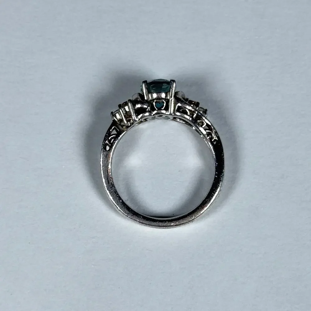 Vintage Sterling Silver 925 Blue Topaz with Clear Topaz Accents 7us Size 3.72g